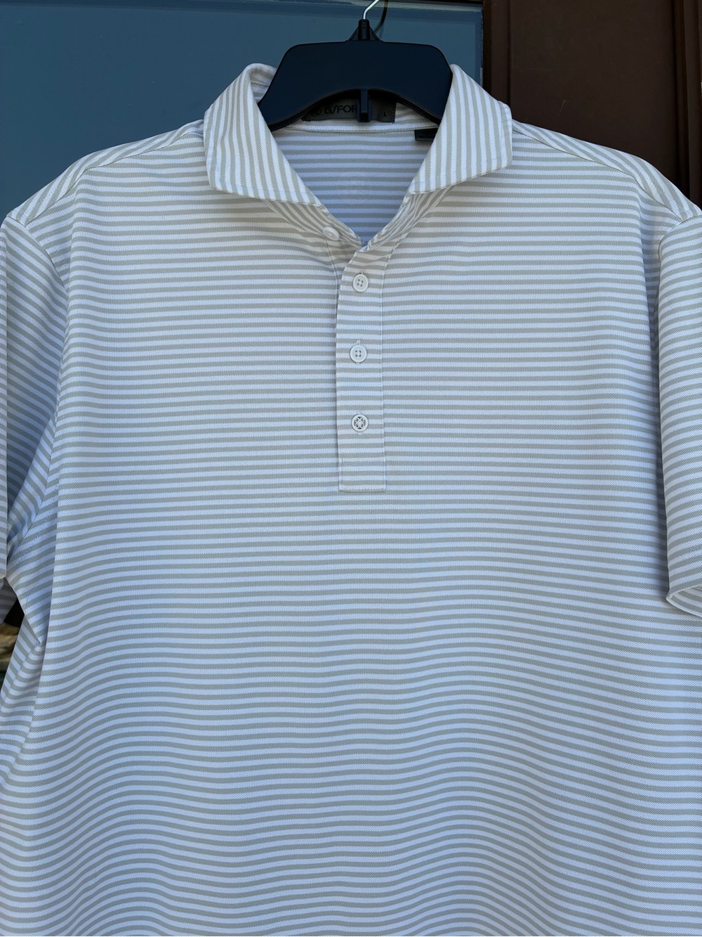 G/FORE White/Grey Striped Golf Polo L